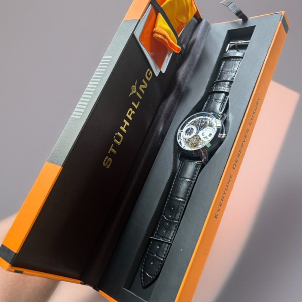 BNIB Stuhrling Original Black Anatol 3924 Automatic 47mm Skeleton